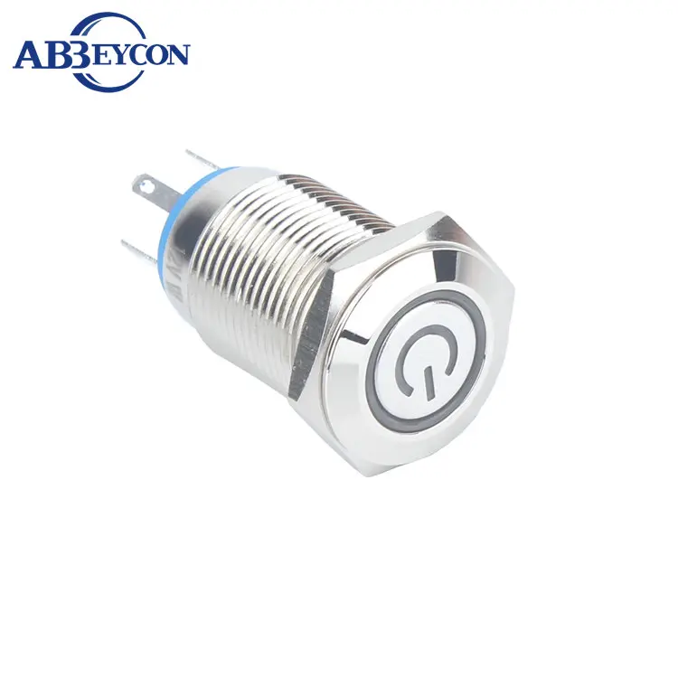 

16mm Customized Switch Flat Round Ring Led Illuminated Light Power Logo Lamp Shining Self-locking Push Button Electric Switch