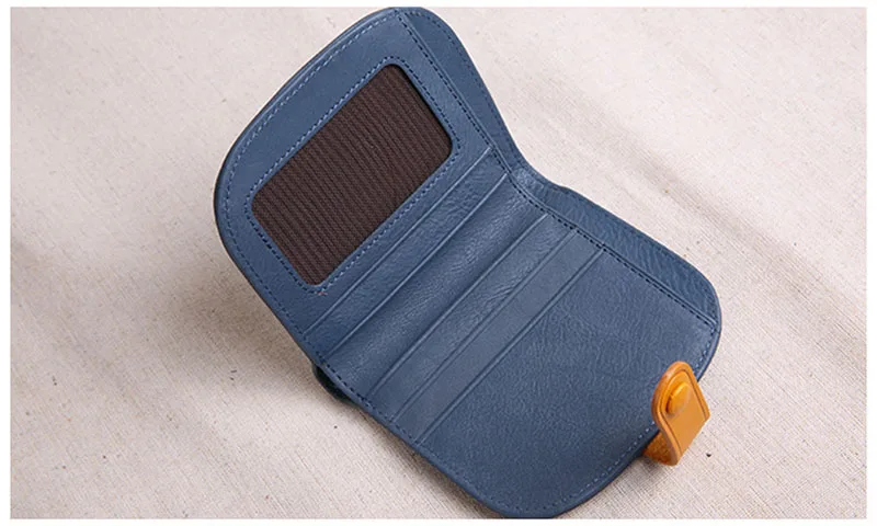 Mulheres, botão-up mini bolsa, carteira de couro retro