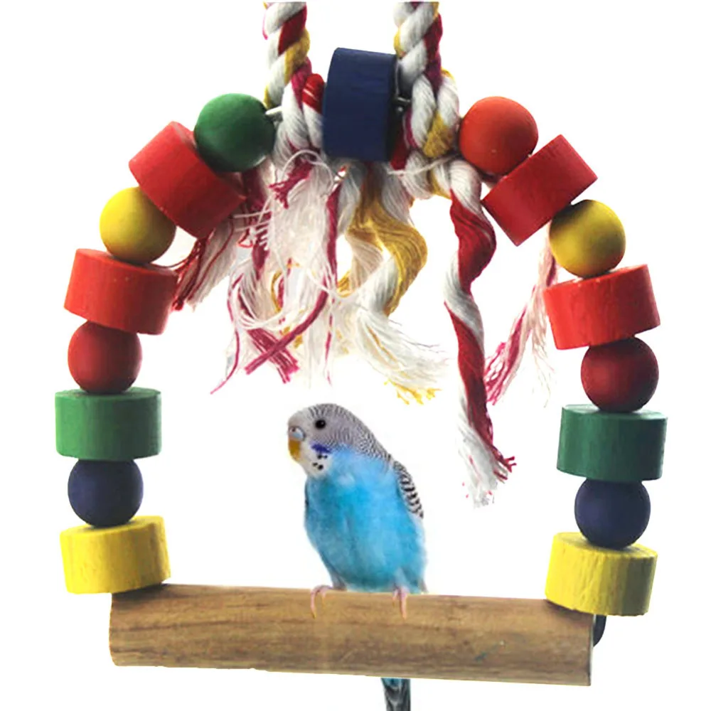 Wooden Parrot Toys Pets Budgie Bird Swing Rope Colorful Bird Round Wooden Ladder Stand and Have a Rest  SL 2017 New