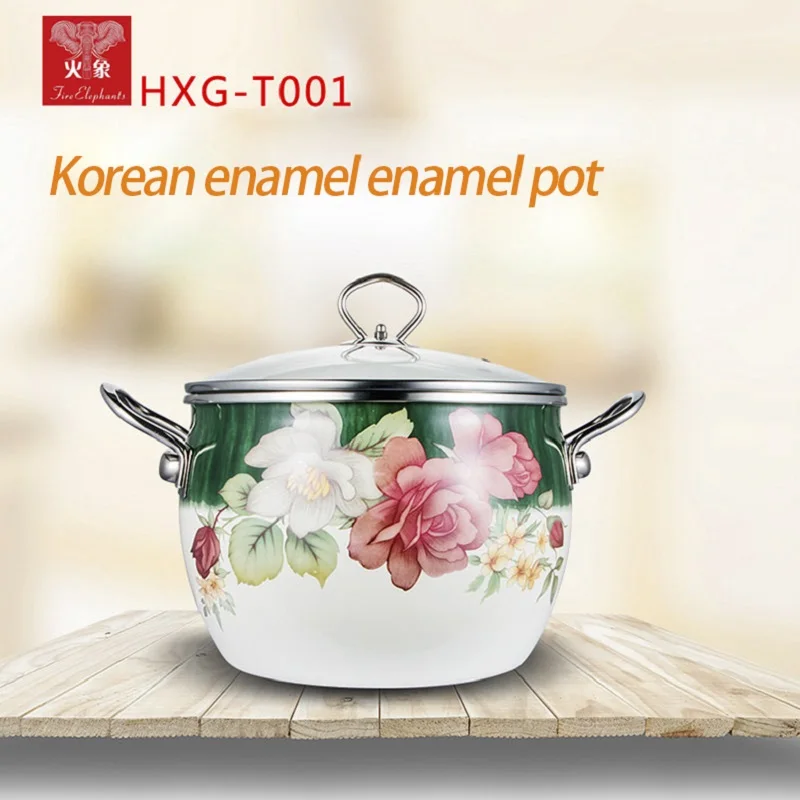 High quality Kitchen Utensil Cookware Korean enamel soup pot with glass