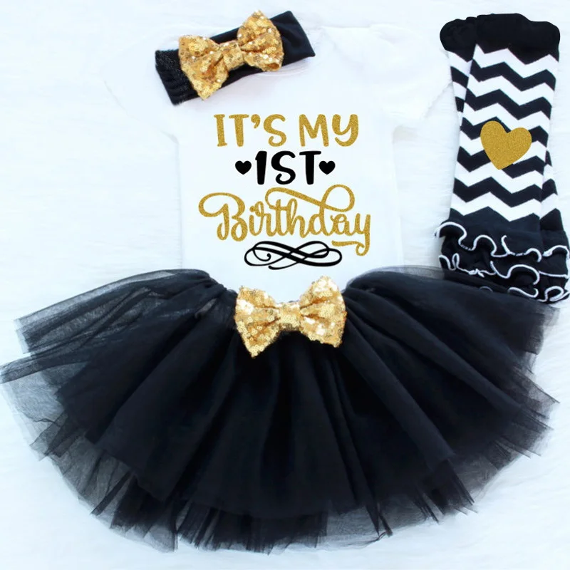 

Newborn Baby Girl Clothing Little Girl 1st Birthday Outfits Baby Romper+Tutu Dress+Headband Infant Party Costume Kids Clothes