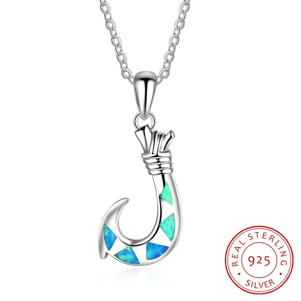 

Unique Blue Fire Opal Hook Women Fashion 925 Sterling Silver Necklace With Chain