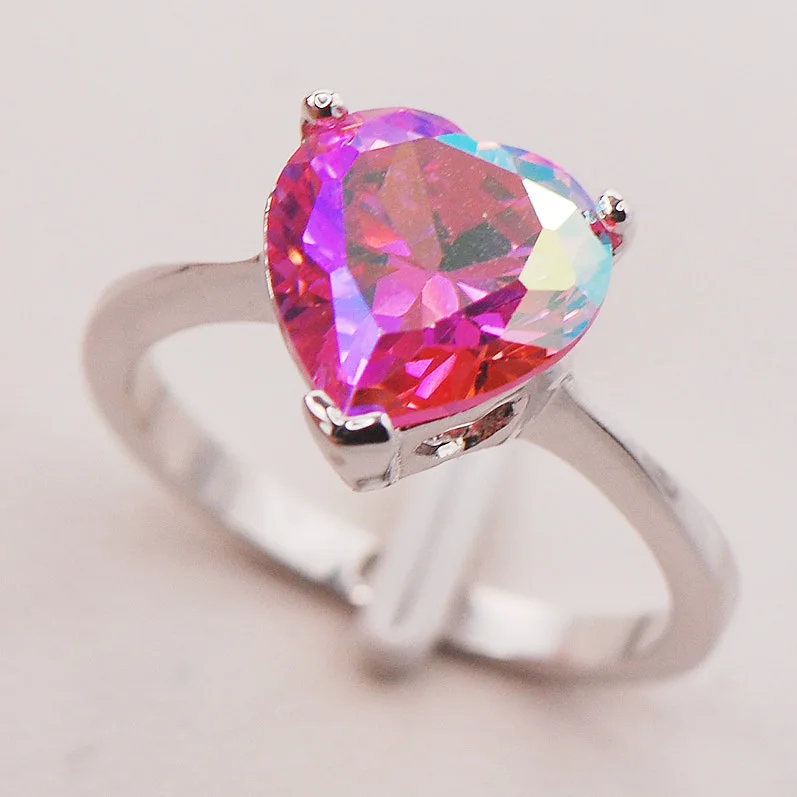 

Pink Crystal Zircon Women 925 Sterling Silver Ring F770 Size 5 6 7 8 9