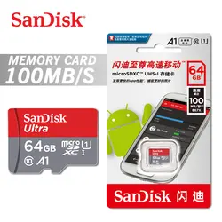 Двойной Флеш-накопитель SanDisk 100% оригинальный A1, micro sd карта, карта памяти micro sd 16 Гб оперативной памяти, 32 Гб встроенной памяти micro sd Card 64 Гб 128