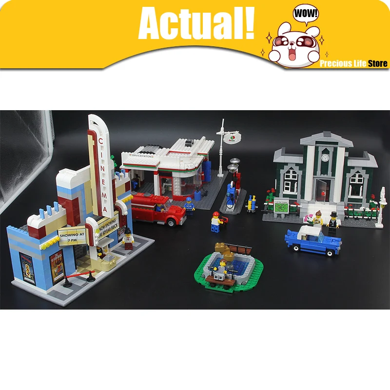

ANNIVERSARY SET Town Plan Lepin CINEMA SERVICE STATION LAMPPOST VEHICLE 02022 City DIY Building Blocks Bricks Toys 10184 2080pcs
