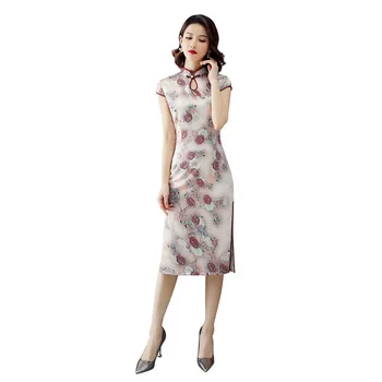 

Shanghai Story Faux SilkQipao Chinese Dress Short Sleeve Knee Length Cheongsam Dress Chinese Traditional Dresses with Lining