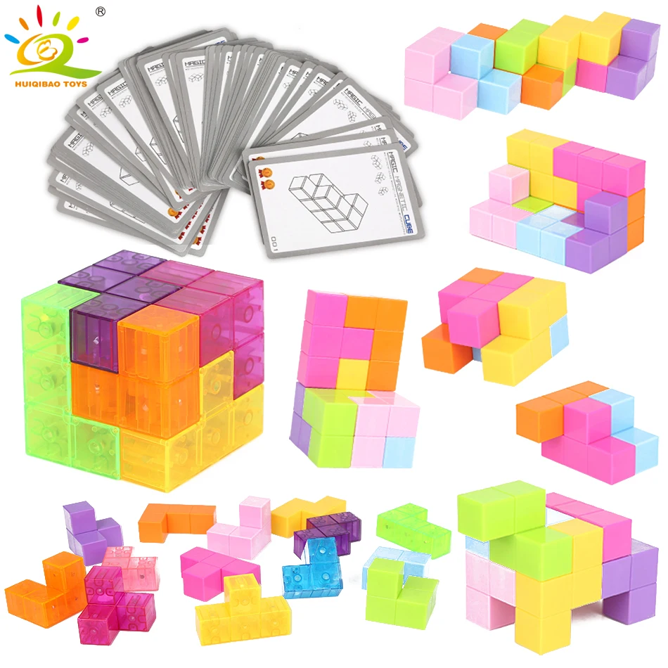 Goedkoop HUIQIBAO SPEELGOED 2 kleuren Puzzel Magnetische Magische Kubus Creëren Bouwstenen Assemblage game Educatief Antistress speelgoed Voor Kinderen