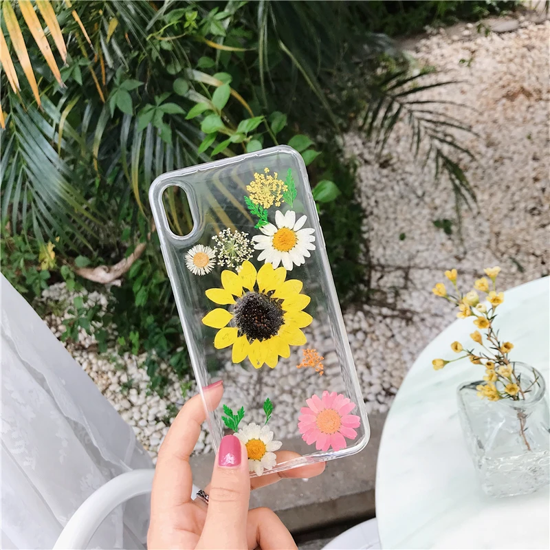 Real Flower Dry Series Transparent Phone Case For iphone XR X XSMAX 8 6s 6 7 plus Back Cover |