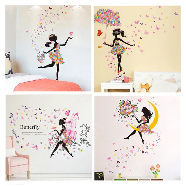 

Romantic Butterfly Wall Stickers for Kids Room Girls Rooms Bedroom Decor Nursery Room Flower Wall Decal Wall Paper Room Decor