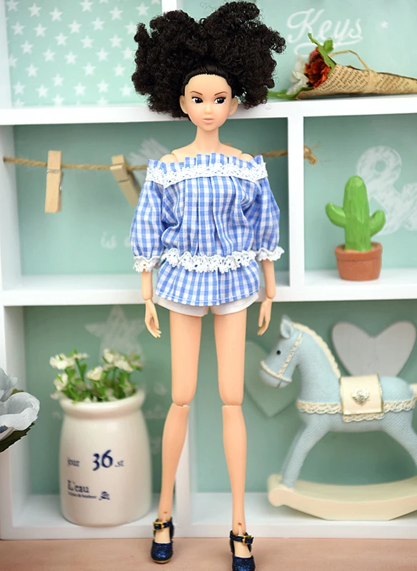 Модная клетчатая кружевная одежда с открытыми плечами для куклы Барби 1/6, топ с воланами, рубашка, наряды для XinYi Momoko, аксессуары для куклы BJD