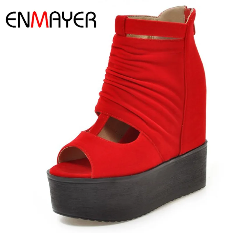

ENMAYER Increased Internal Shoes Woman Super High Heels Wedges Pumps Zipper Shoes Platform Peep Toe Casual Shoes Pumps CL20