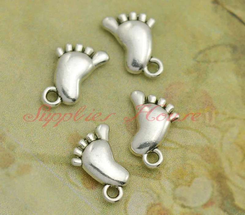 80pcs/lot 10X14mm, Feet Charms, Antique Silver plated feet Pendants