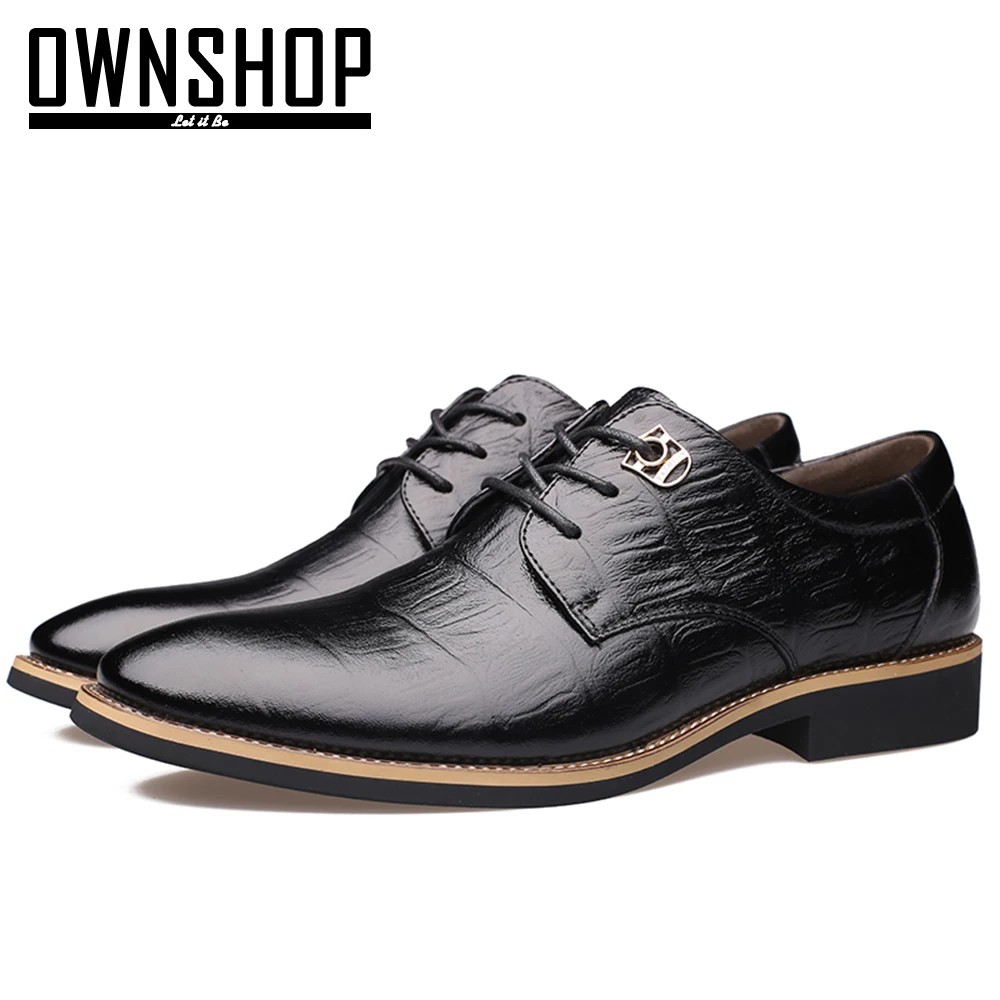 OWNSHOP Men Leather Shoes Genuine Leather Black Brown Oxford Men Shoes For Work Office Dress Man