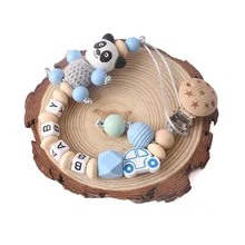 1 шт., цепочка для соски, персонализированное имя, бук, деревянный зажим, Прорезыватель для зубов, мультяшная панда, держатель, цепочка для грызунов, детский прорезыватель, подарок, держатель для соски