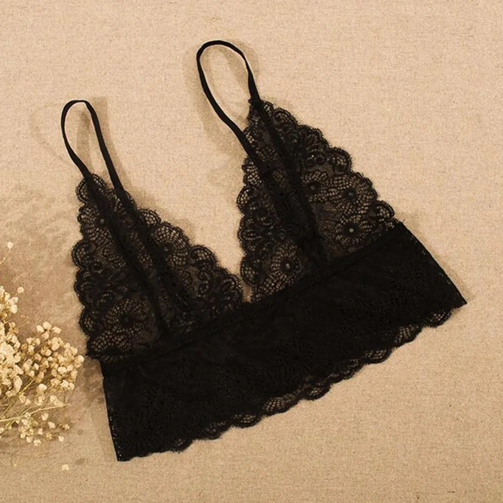 

Fashion Summer Sexy Women's Bra Straps Lace Bra Push Up Underwear Hollow Out Lingerie Crop Tops Black White L3