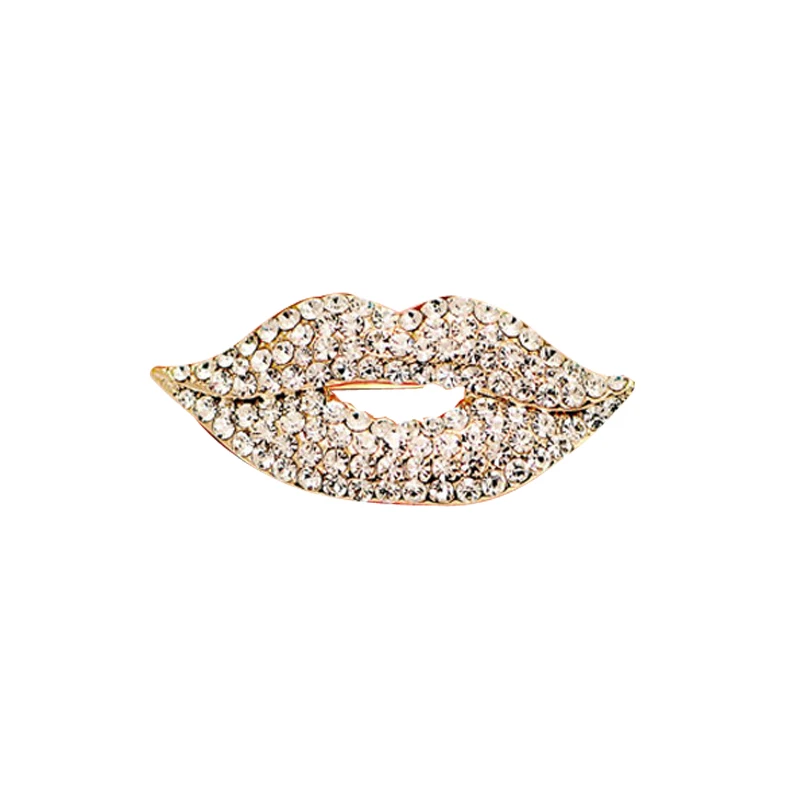 

CNANIYA brand Lip Brooches For Women Jewelry Silver Color Simulated Crystal Brooch Hijab Pins Broches/Bijoux/Boutonniere