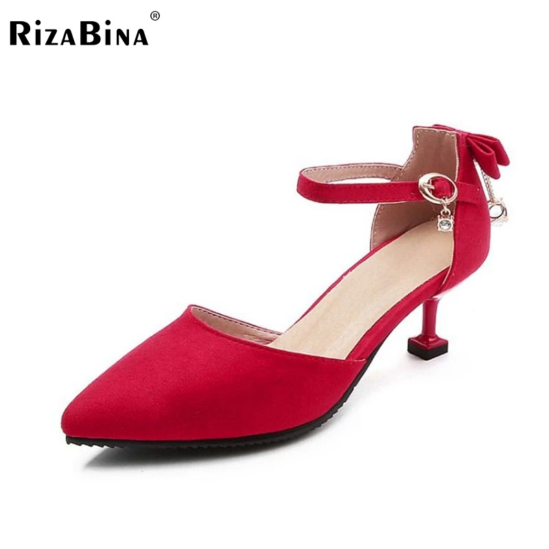 

RizaBina Size 31-47 Vintage Women High Heel Sandals Bowtie Ankle Strap Wedding Thin Heels Sandals Summer Office Ladies Shoes