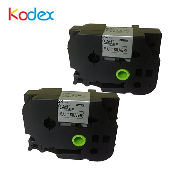 

Kodex 2 Pieces TZe M951 label tape compatible Brother P-touch tape 24mm TZe-M951 Black on Matte Silver Printer Ribbons
