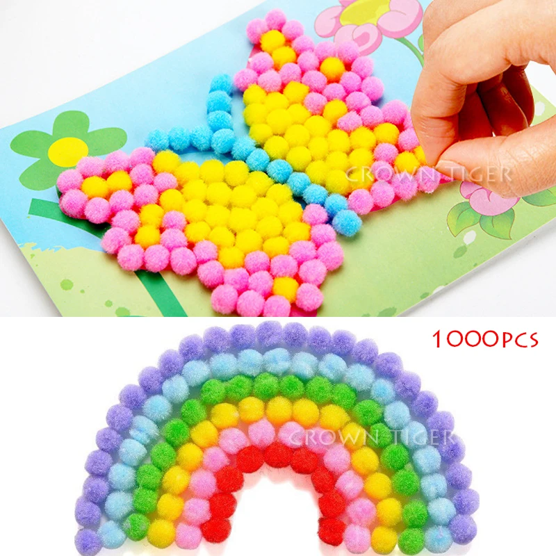 

1000Pcs 10mm Soft Round Fluffy Craft PomPoms Ball Mixed Color Pom Poms kindergarten DIY Craft toy for children kids girls boys