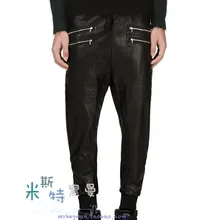 Самодельные осенние и зимние стильные новые кожаные брюки с низким шаговым швом из искусственной кожи на молнии с маленькими носками и девятиточечными штанами. S-6XL