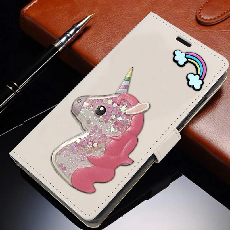 YeLun для Xiaomi Redmi 4 4a чехол Чехол из искусственной кожи с защелкой модные 3D Радуга Единорог зыбучие пески жидкость чехол-портмоне с функцией подставки чехол для телефона