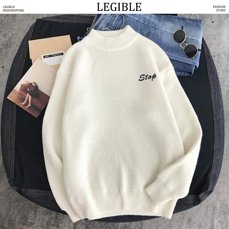 

LEGIBLE Men Hip Hop Sweater Mens Autumn Winter Designer Pullover Sweater Male Loose Solid Harajuku Clothing Colorful