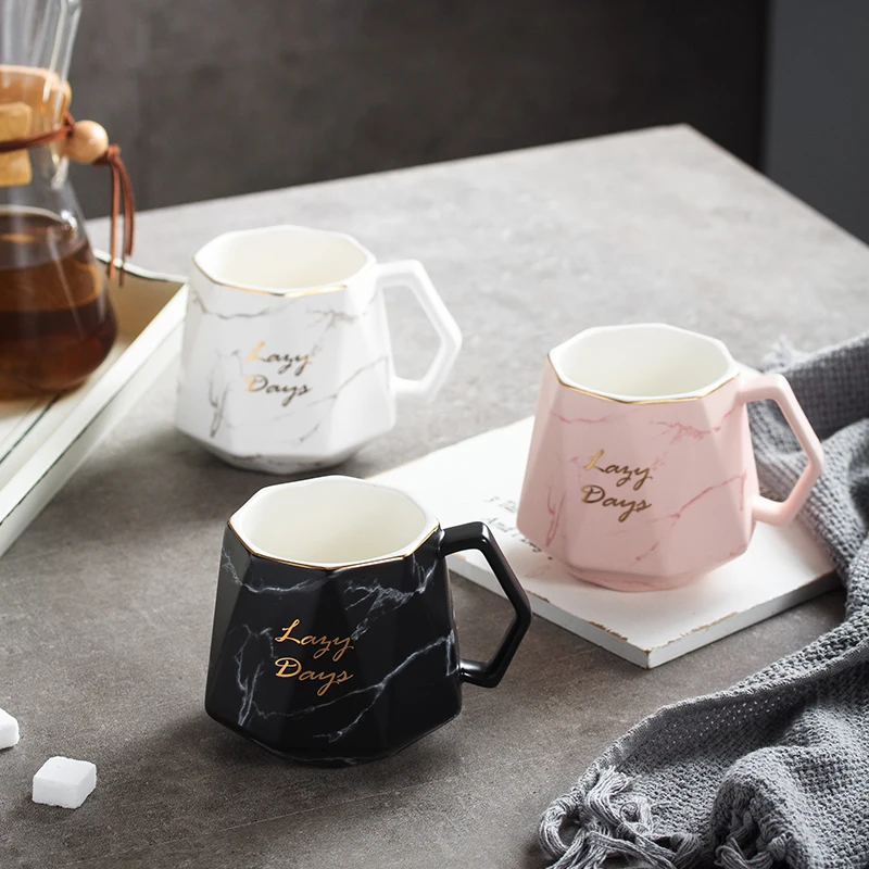 

Berjaya New Marble Ceramic Mug Nordic Creative Porcelain Gold Rim Coffee Mug Office Couple Gift