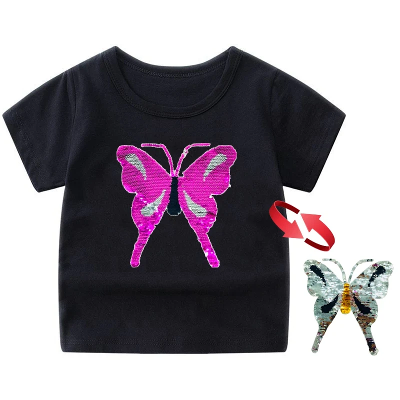 Menina do Menino Shirt das Crianças dos Desenhos 2019 Reversa Descoloração Rosto Flip Duplo Lantejoulas Borboleta Crianças Camisetas da t Animados T shirts Roupas 13 borboleta crianças t-shirts menino menina t camisa