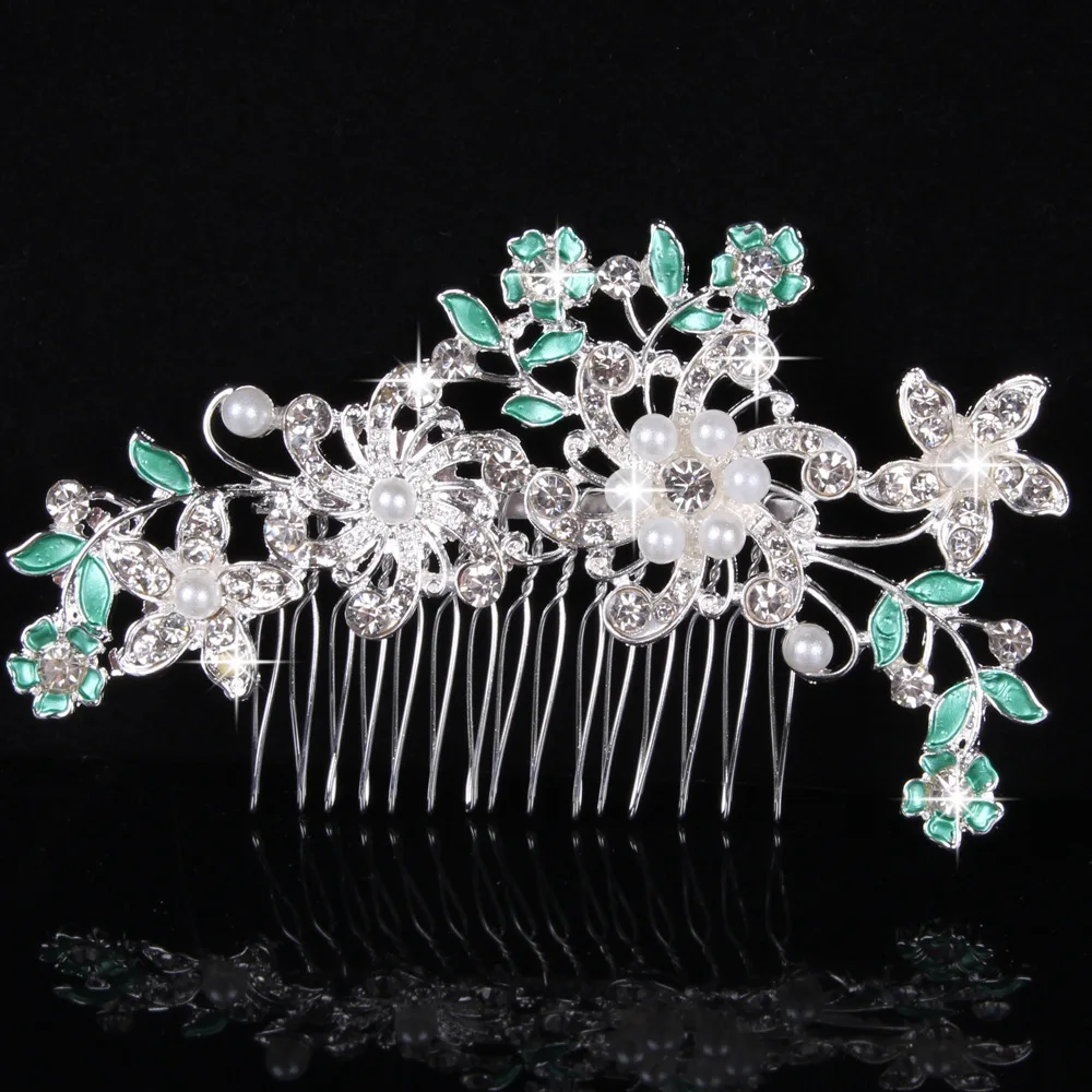 

Wedding decoration alloy rhinestone drop of pearl flower bridal headdress multi-tooth comb hair comb wedding