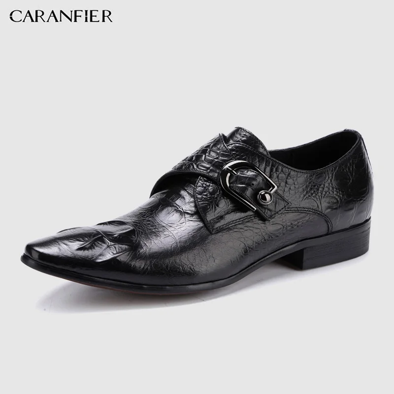 CARANFIER/Мужская обувь из натуральной кожи с острым носком высокого качества повседневная с узором «крокодиловая кожа» дышащая Осенняя
