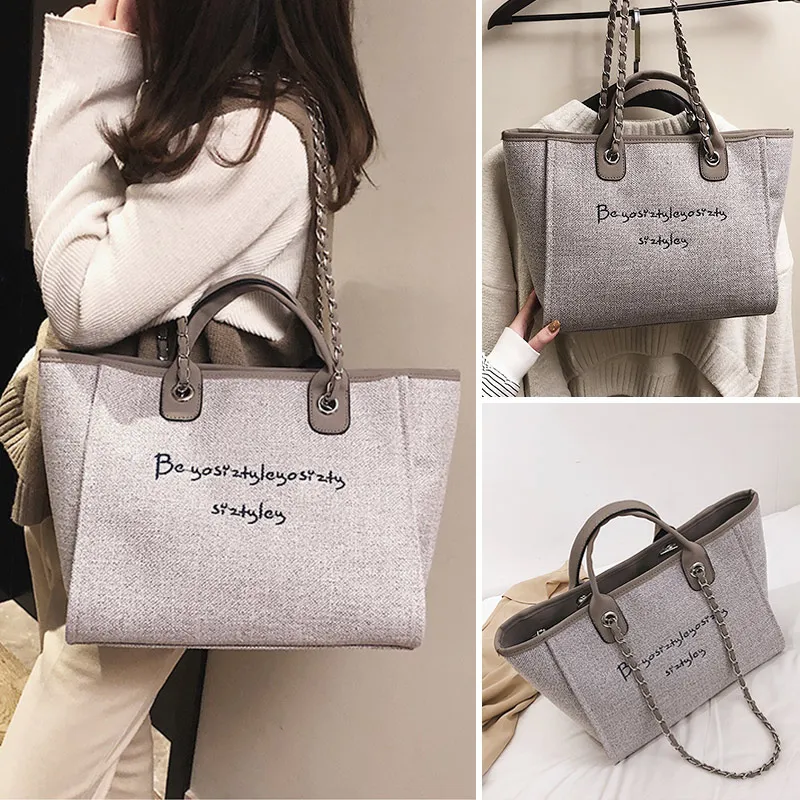 

Luxury Canvas Chain Women Handbags Casual Letter Large Capacity Female Shoulder Bag Multifuction Fashion Portable Totes For Girl