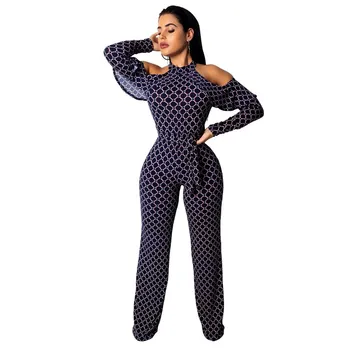 

Women Plaid Print Sexy Jumpsuit Off Shoulder Overalls Wide Leg Casual Playsuit
