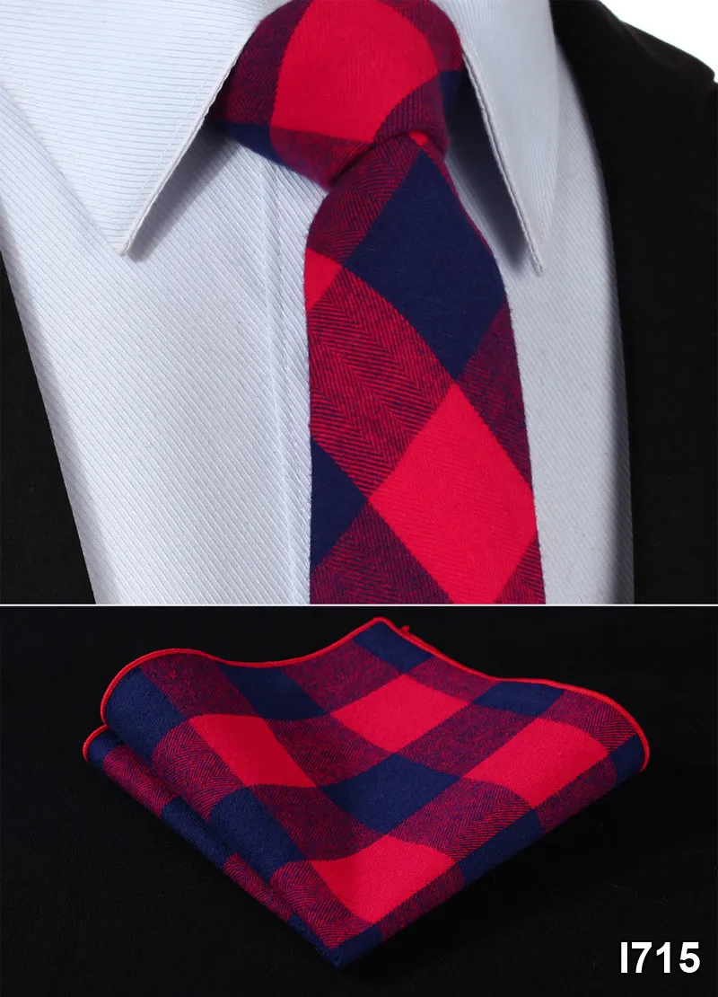 Клетчатый 2,7" хлопок с принтом тонкий узкий мужской галстук Галстук платок Карманный квадратный костюм набор# I7