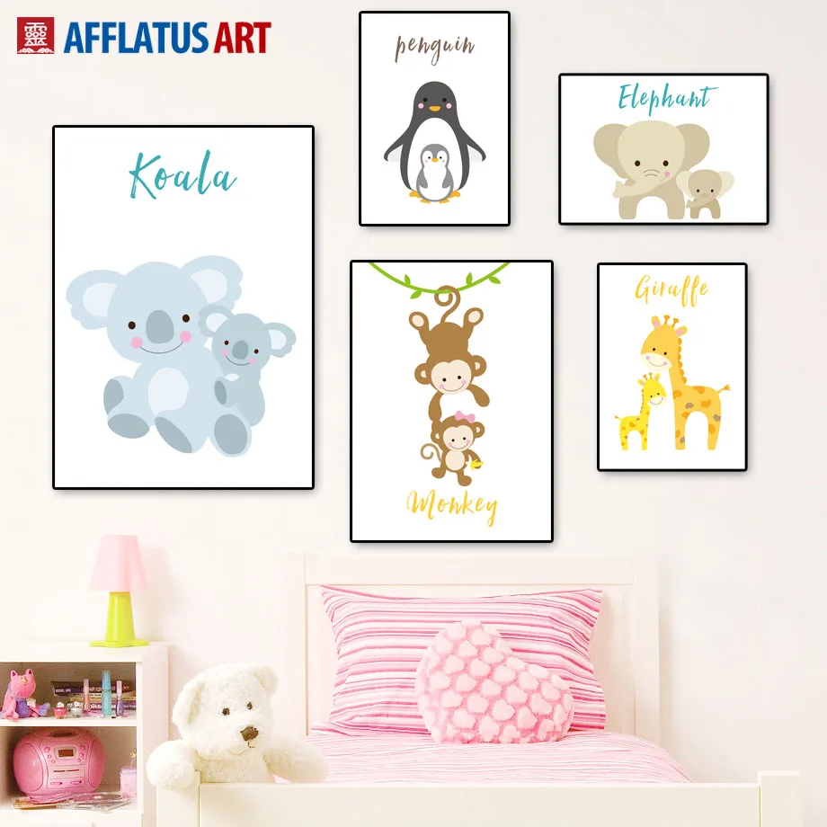 

Cute Koala Monkey Penguin Elephant Animals Nordic Posters And Prints Wall Art Canvas Painting Wall Pictures Baby Kids Room Decor