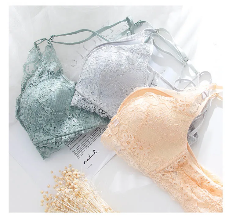 CINOON New Sexy Push Up Front Closure Lingerie Set Beautiful back Underwear Lace Brassiere Women Bralette Bra And Panties Set (14)