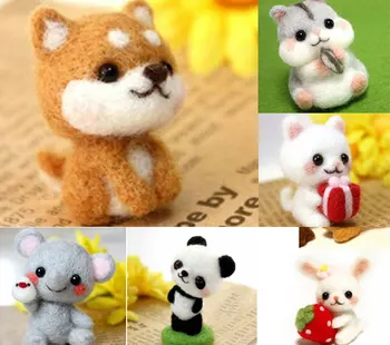

Wool Felt Needle Poked Kitting DIY Cute Animal Dog Panda Rabbit Wool Felting Package Non-Finished Handmade Pets Toy Doll Decor