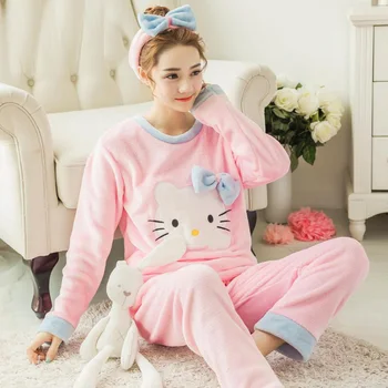 

Yidanna 2017 flannel pyjamas set for ladies women bathrobe thin coral sleepwear cartoon print pajama in winter plus size pijama