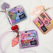 Bentoy pvc transparente curto pescoço carteira para menina milkjoy laser holográfico moeda bolsa feminina claro brilhante carta titular do cartão
