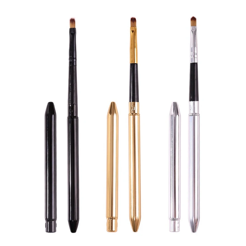 

Collapsible Gold Silver Lips Makeup Brush Pen Metal Handle Cosmetic Lipgloss Lipstick Lip Gloss Brush With Protect Cap