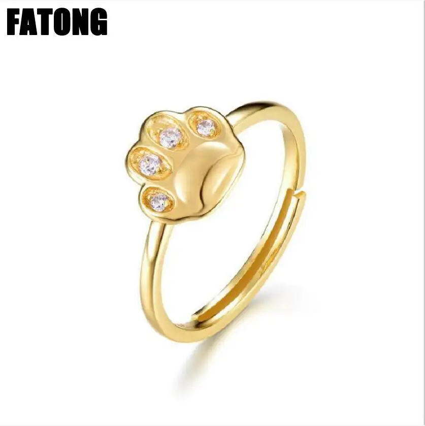 

925 sterling silver Japanese and Korean cute claws palm shape with white zirconium open ring female J0350