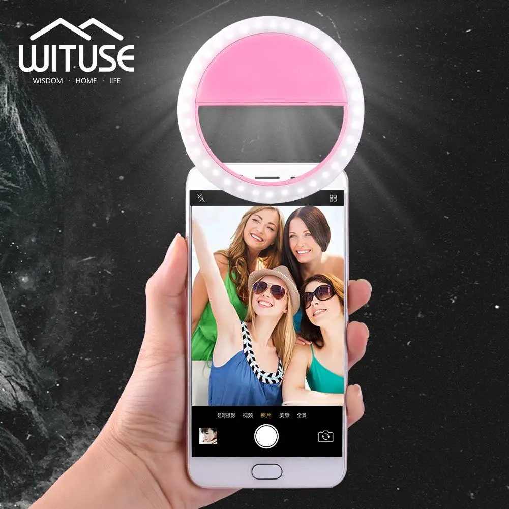 

Black/White/Pink/Blue Portable Selfie 36 LED Ring Flash Fill Light Clip Micro USB Charged Cool White For Mobile Smart Phones