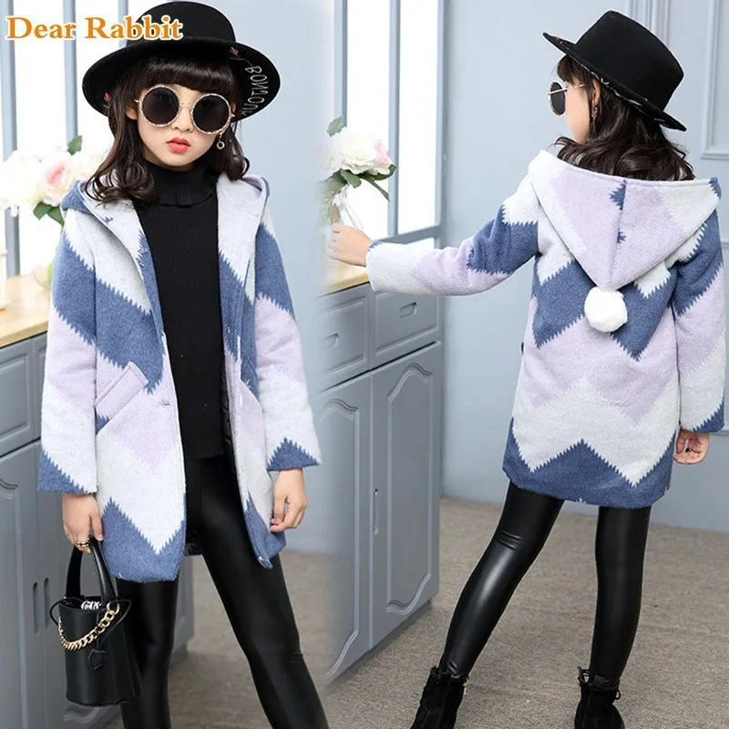 

2019 new autumn Winter Children's parka Hooded Jacket For Girls clothing Baby Teen Wool Trench Coat Long Kids Outerwear clothes