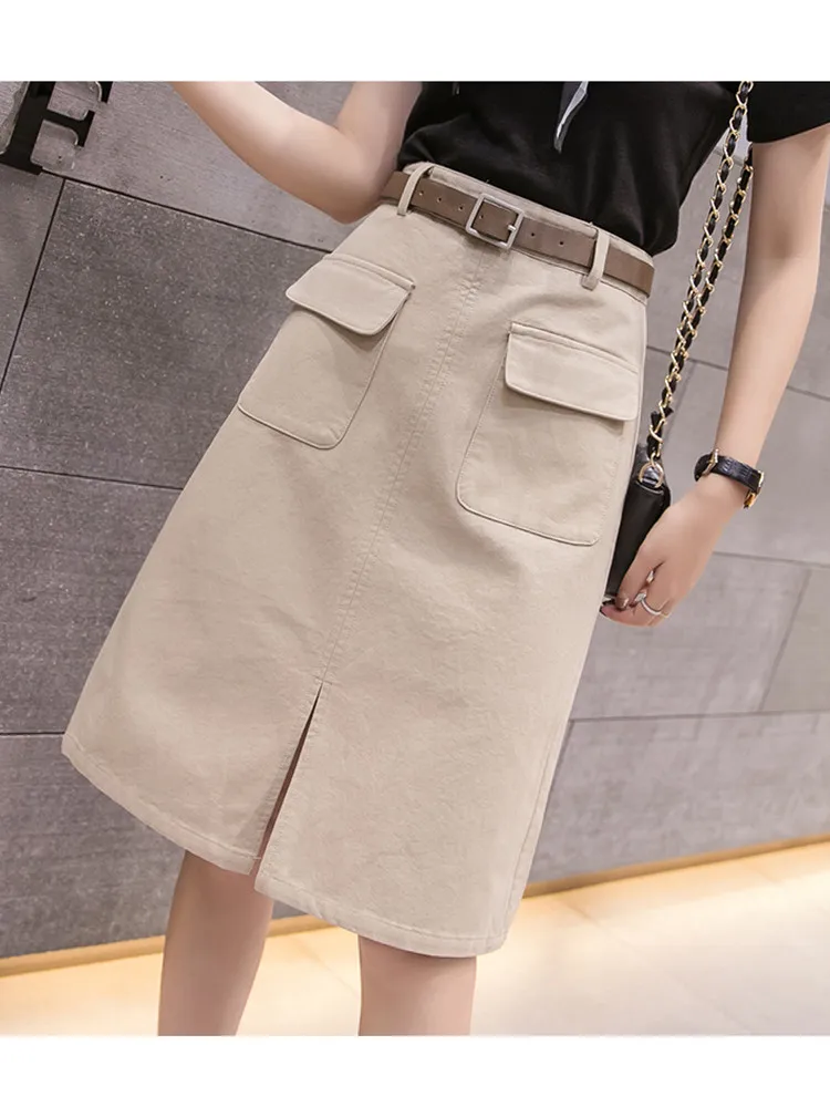 

JUJULAND 2019 women black skirt vintage work office ladies skirt with belt mujer retro mid skirts 1931