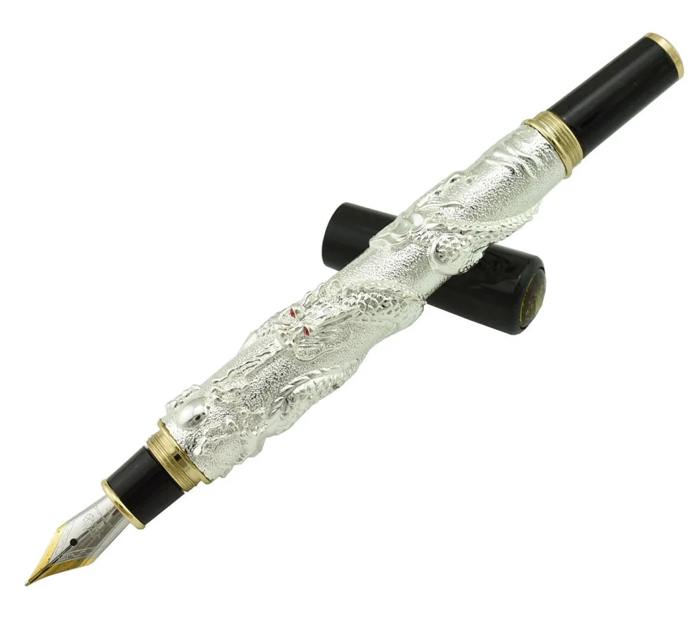 Jinhao металлическая винтажная авторучка, Восточный Дракон серия тяжелая ручка Иридиум тонкий перо серебро благородная коллекция подарочная ручка