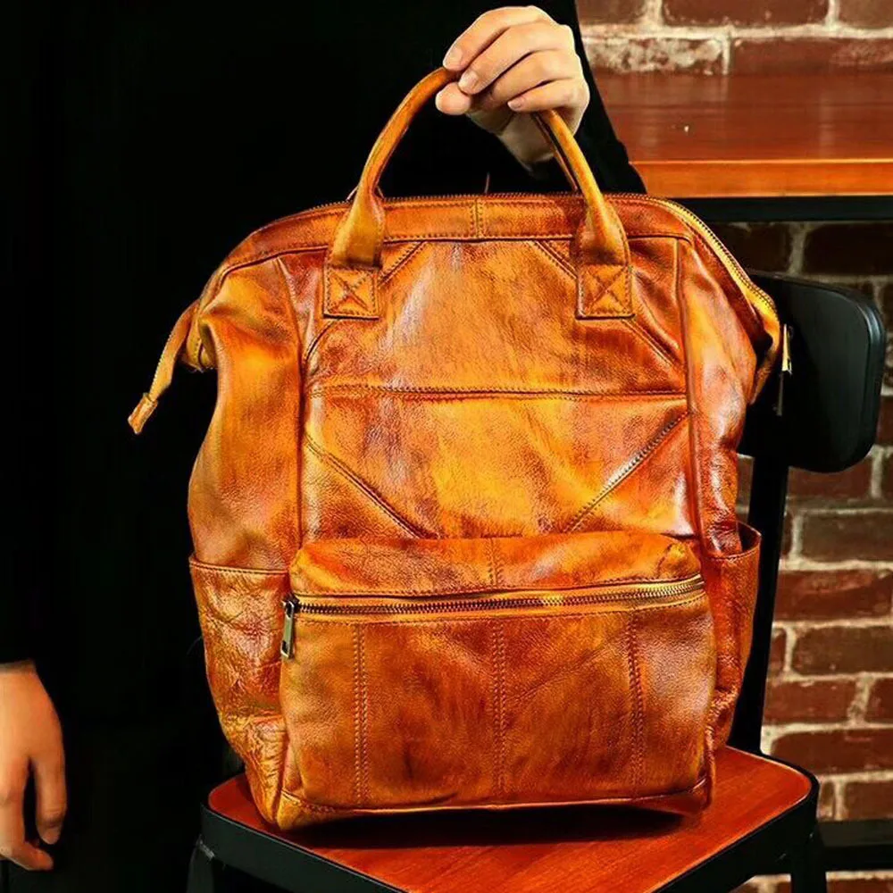 

Vintage Luxury Genuine leather Women Backpack Travel Back Bag100% Handmade Backpacks Mochilas Mujer 2019 Brand Casual Tote bags