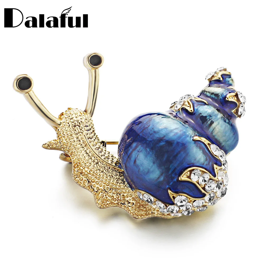 

Dalaful Cute Blue Enamel Snail Brooches Rhinestone Crystal Corsage High Quality Small Insect Brooch Pin For Women Jewelry Z052