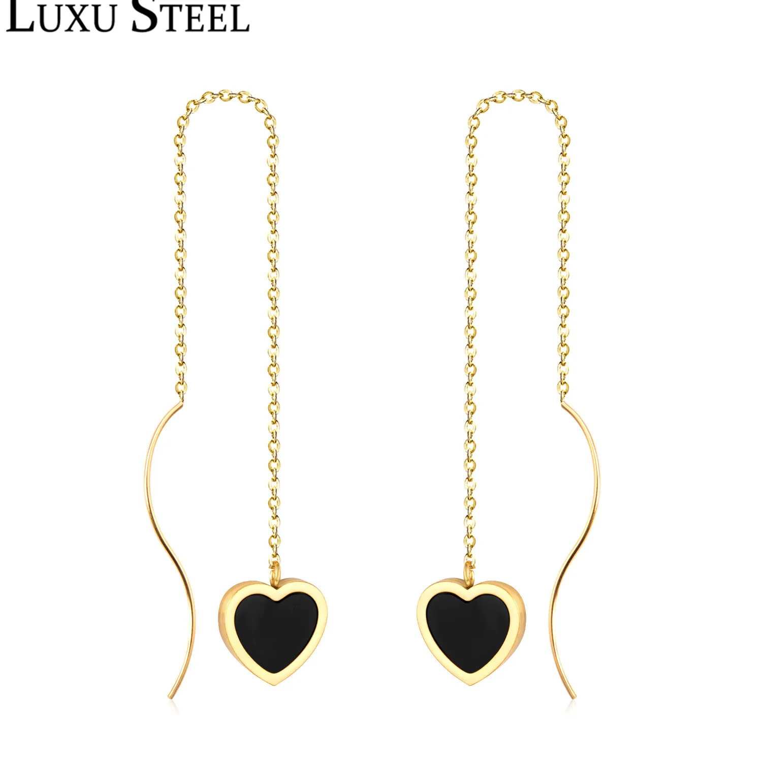 

LUXUSTEEL Gold Heart Shell Drop Earrings Stainless Steel Chic Style Link Chain Long Earring For Ladies/Girl Dangles Jewelry Gift