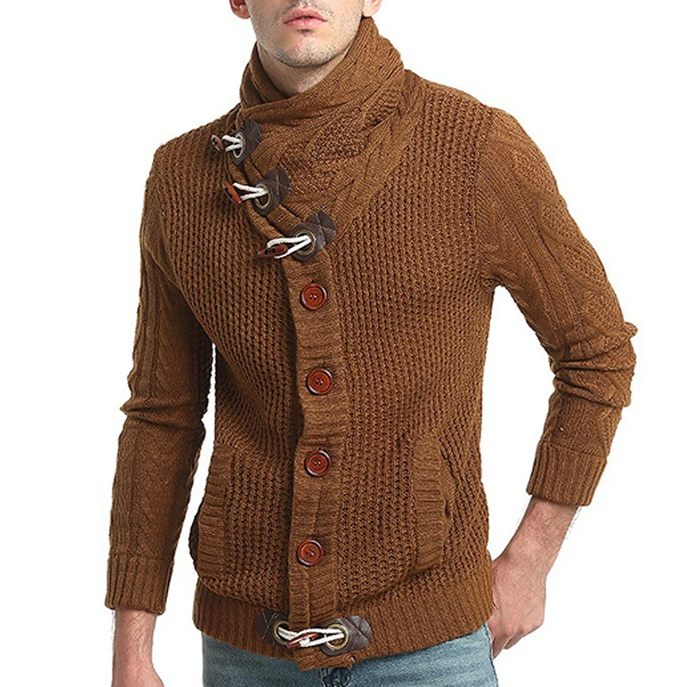 New Fashion Men Crew neck Sweater Horn Button Knitted Cardigans All- Outerwear Jackets Men Warm Tops