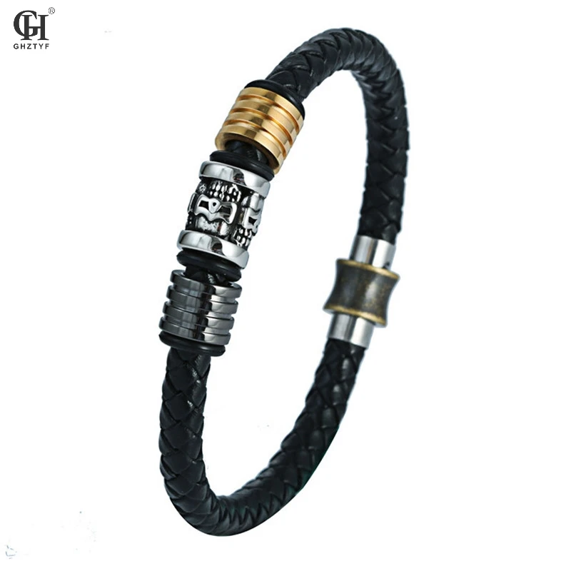 

Men's Titanium Steel Stainless Leather Bracelet Steel's Magnetic Buckle Creative Bracelets Jewellery Hombres Pulsera Cuero Gifts