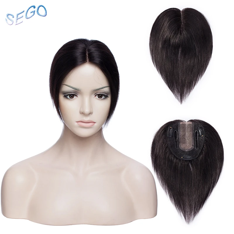 

SEGO Mono Base 10x12cm Straight Topper Toupee Wig For Women 3 Clips in Natural Color Hairpieces Non-Remy Hair Length 6 Inch